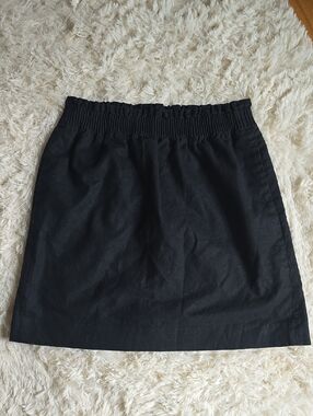 Women's Linen POCKETS Black Elastic-Waist Casual Skirt